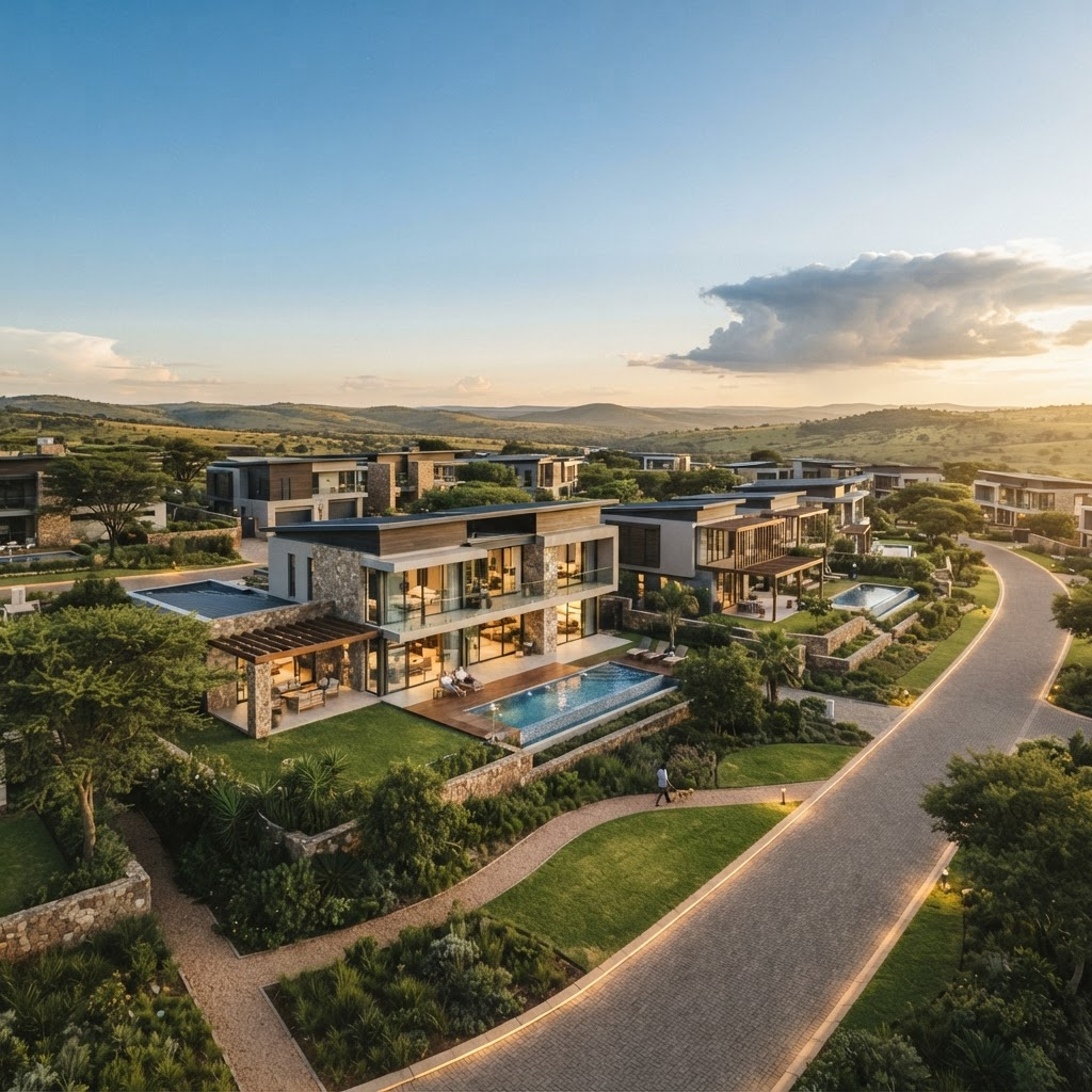 Modern residential property development in Zimbabwe at golden hour